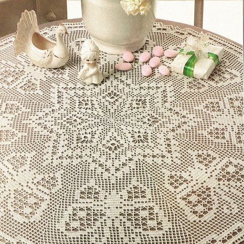 Vintage Chart Crochet Pattern Round Lace Tablecloth Size : - Etsy