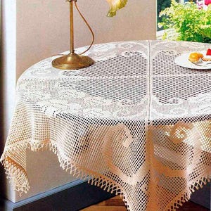Patrón de crochet para mantel de filete Patrón vintage para mantel de encaje cuadrado Tamaño: 44 ins 112 cm – Gráfico n.° D15*