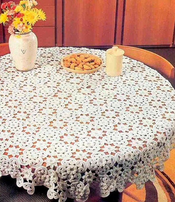 ラウンドレーステーブルクロスかぎ針編みパターン 花柄レーステーブル