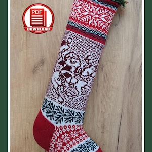 Chaussette de père Noël nordique en tricot, grande chaussette de père Noël, bricolage, décoration de maison de vacances, père Noël et renne, bas de Noël # A34