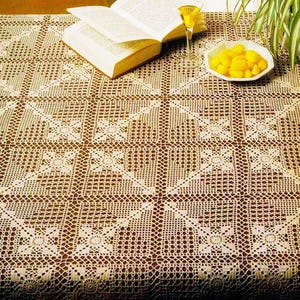 Patrón de crochet de mantel de encaje cuadrado Tamaño: 46 x 46 pulgadas Cubierta de mesa con adornos geométricos de encaje Patrón vintage de crochet de filete - Gráfico #A834*