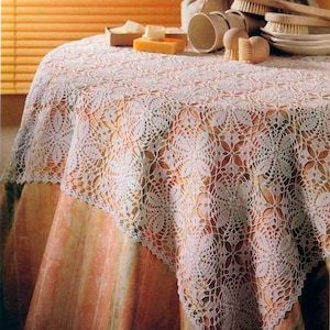 Patrón de crochet para mantel de encaje Patrón de crochet vintage para mantel cuadrado de patchwork Tamaño: 40 pulgadas – Gráfico n.° D229*