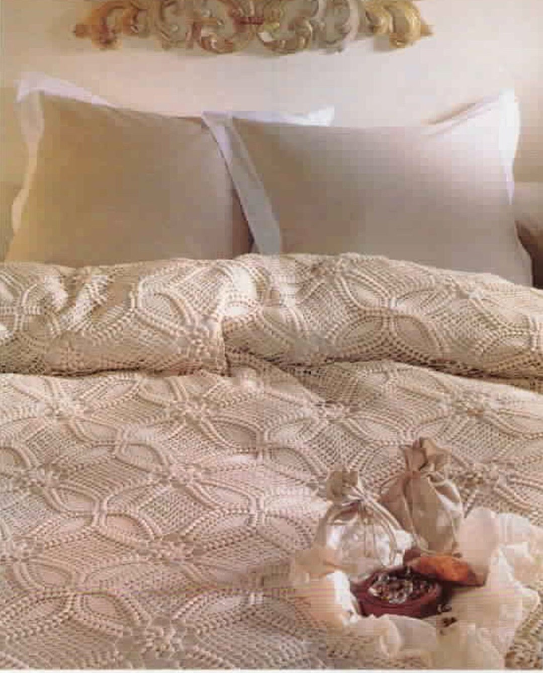 Patchwork Popcorn Bedspread Crochet Pattern Size 62x91 Ins 157x231cm