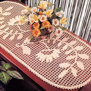 Vintage Filet Crochet Pattern Chart Flowers Table Runner |Size 33 x 14 inches| PDF Crochet Pattern # S281*