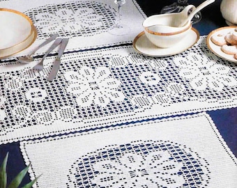 Filet Crochet Placemat and Table Runner Vintage Crochet Pattern Lace Dining Table Decoration Crochet Pattern – Chart Digital Download #C821*