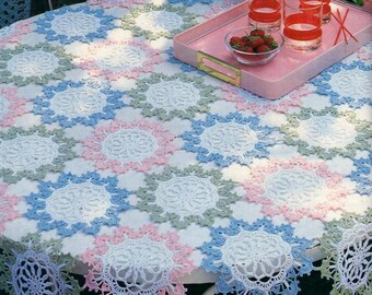 Patchwork lace tablecloth crochet pattern Vintage table cover Doily Size: 47 x 42 ins - Chart #D162*