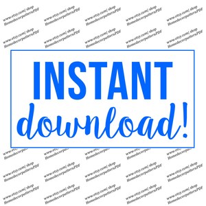 May include: Blue text on a white background reads "INSTANT download!" with the website address "www.etsy.com/shop/HomedecorpatternPDF" repeated around the border.