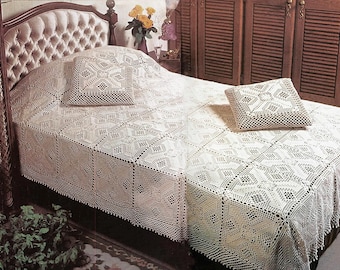 Lace Pillow Cover Patchwork Bedspread Crochet Vintage Pattern Coverlet Blanket Throw Size 241 x 191 cm 96 x 76 in – Chart #S113*