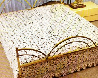 Vintage lace floral bedspread crochet pattern Throw bed cover Size: 300 x 280 cm 120 x 112 in – Chart #S5*