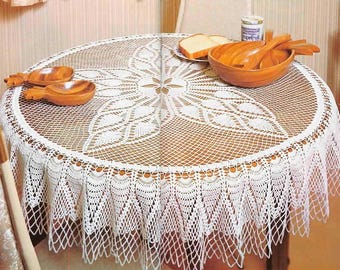 Round Lace Pineapple Tablecloth Crochet Pattern Vintage Table Cover Size: 134 cm 54 ins - Chart #S24*