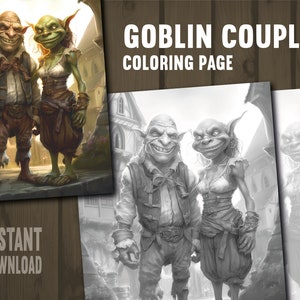 Lustige Kobold Paar Malseite - Erwachsene Kinder Malseite, sofortiger Download, Graustufen Malseite, druckbare PDF-Datei, PNG