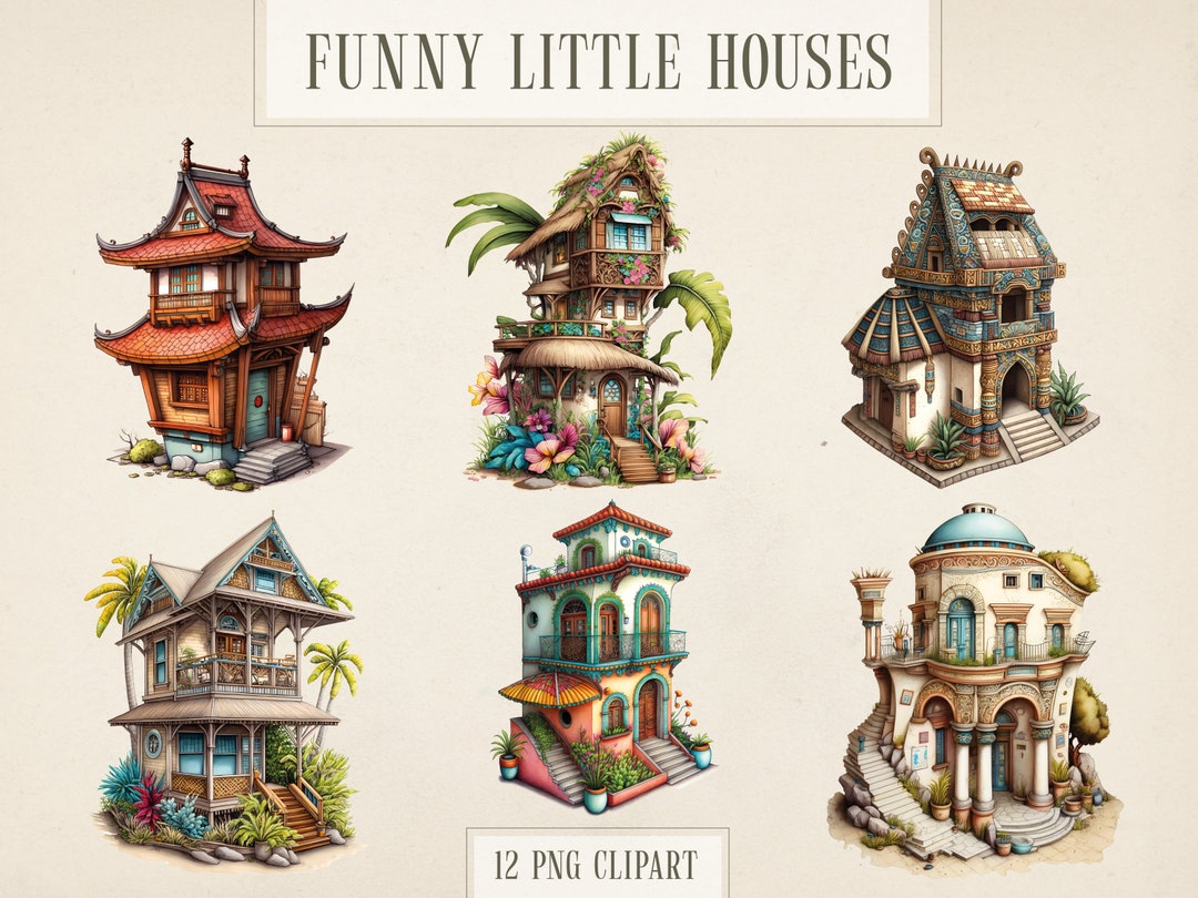 12 Funny Little Houses PNG Files - Instant Download, Printable PNG ...