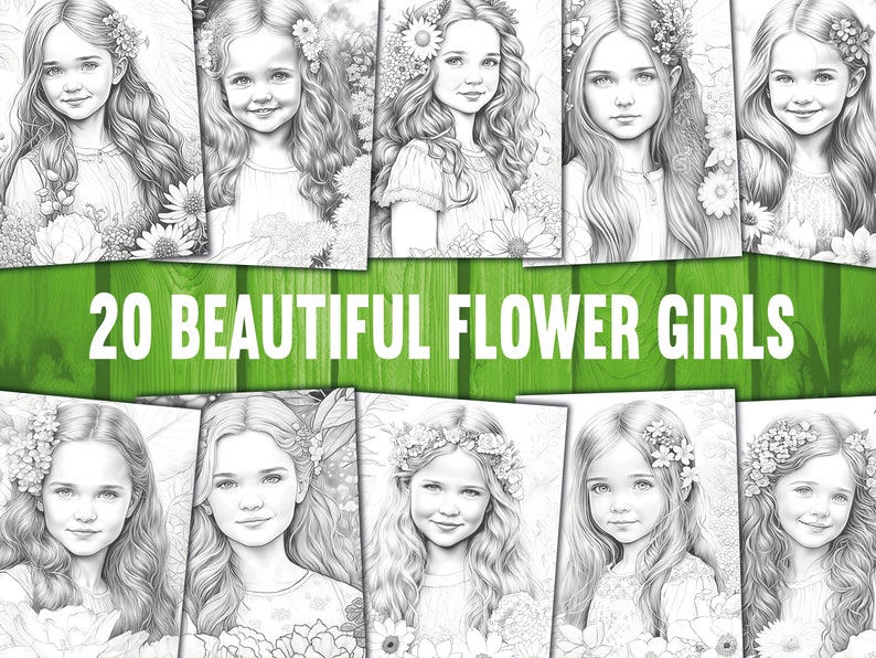 20 Beautiful Flower Girls Coloring Book Adults Kids Coloring - Etsy