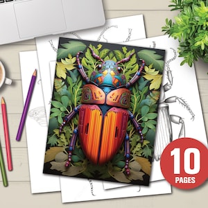 10 Bugs Coloring Book - Adult Coloring Pages, Instant Download, Grayscale Coloring Book, Printable PDF Coloring Book