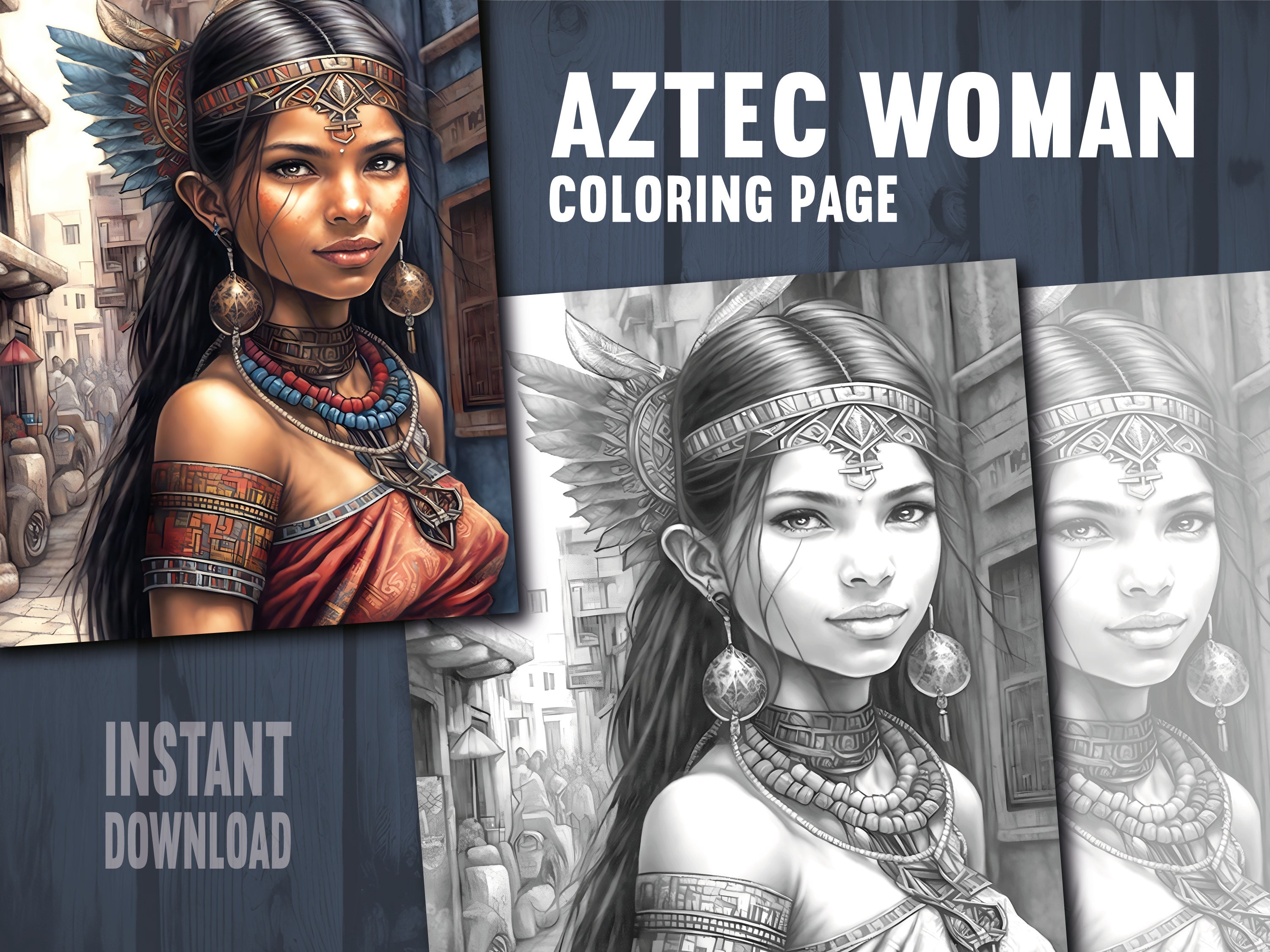 Aztec Women Coloring Page - Adults Kids Coloring Page, Instant Download ...