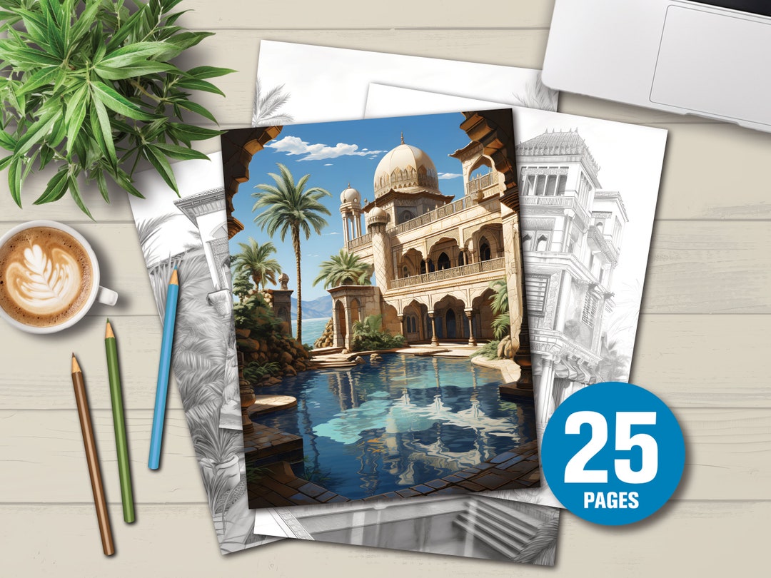 25 Arabian Villas Coloring Book - Adults Kids Coloring Pages, Instant ...