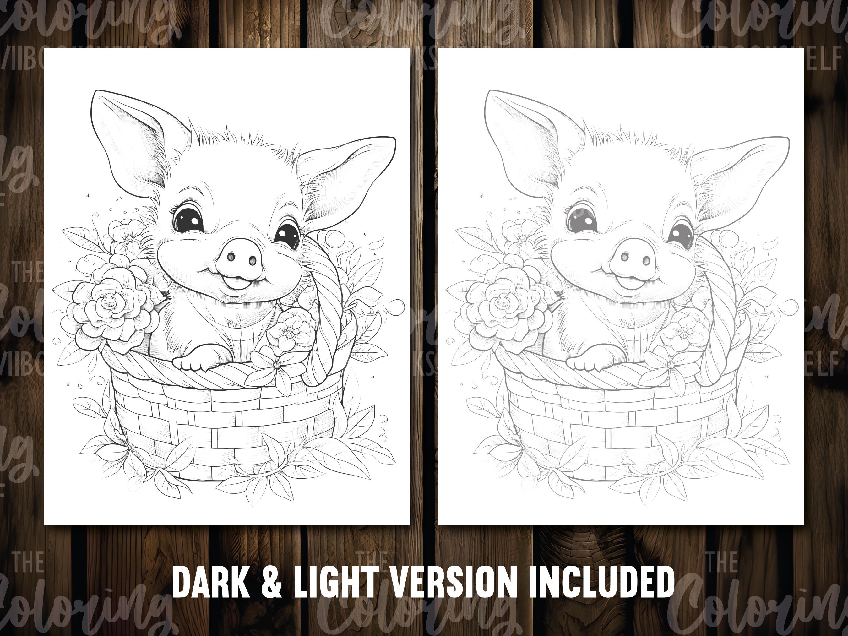 25 Cute Flower Piglets Coloring Book Adults Kids Coloring Etsy