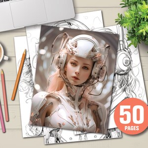 Coloring Book 50 Cyborg Girls Adult Coloring Pages Grayscale Coloring Pages Coloring Book PDF Instant Download