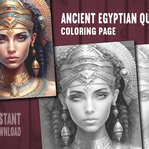 24 Egyptian Goddesses, Portraits Coloring Book Adults Kids Coloring Pages,  Instant Download, Grayscale Coloring Book, Printable PDF File 