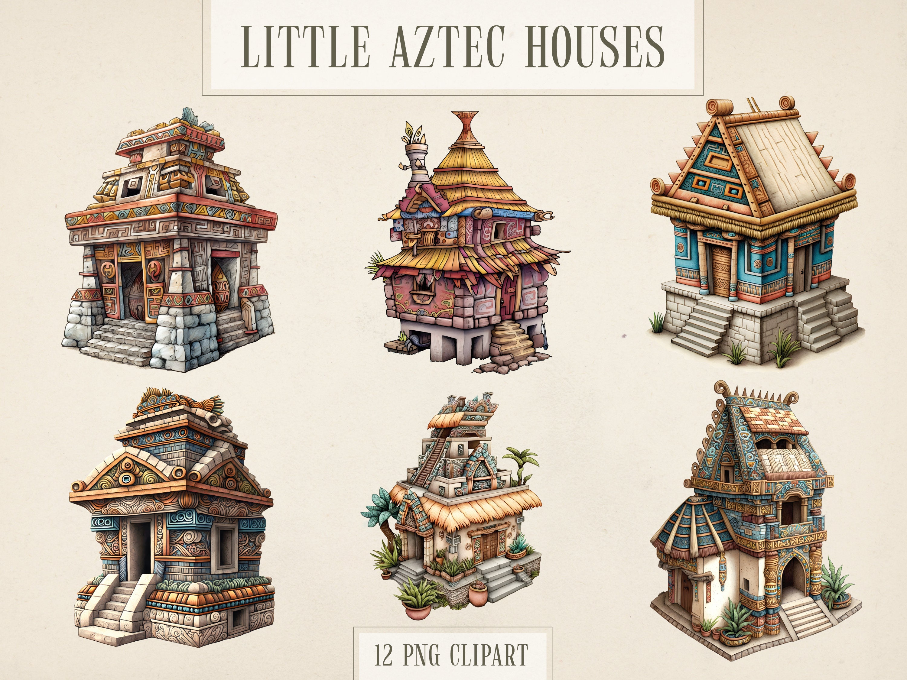 12 Little Aztec Houses PNG Files - Instant Download, Printable PNG ...