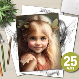 25 Cute Fairy Girls Coloring Book - Adults Kids Coloring Pages, Instant Download, Grayscale Coloring Book, Printable PDF File