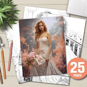 25 Beautiful Brides Coloring Book Adults Coloring Pages Grayscale Coloring Pages Printable Coloring PDF