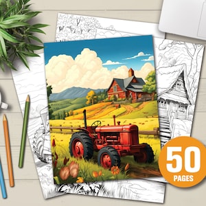 50 Country Life Gardens - Adults Coloring Pages, Instant Download, Grayscale Coloring Book, Printable PDF File