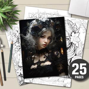 Coloring Book Gothic Girls Adults Coloring Pages Grayscale Coloring Pages Printable Coloring PDF