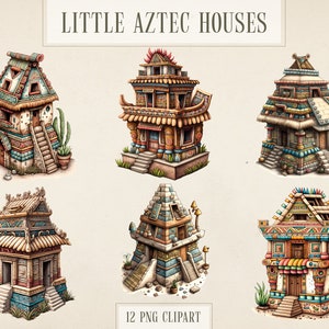 12 Little Aztec Houses PNG Files - Instant Download, Printable PNG Clipart Sublimation File