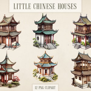 12 pequeñas casas chinas archivos PNG-descarga instantánea, archivo de sublimación de imágenes prediseñadas PNG