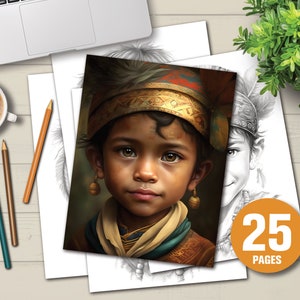25 Cute Maya Boys Coloring Book -  Adults Kids Coloring Pages, Instant Download, Grayscale Coloring Book, Printable PDF File