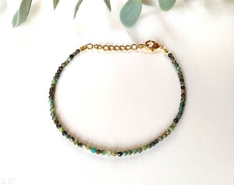 Green African Turquoise Bracelet Semi Precious Stone Natural Stone Gold Plated