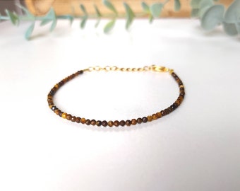 Tiger's Eye Bracelet, Semi-Precious Stone, Lithotherapy, Gold Plated