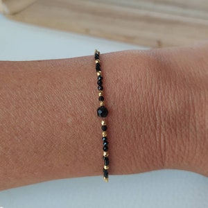 Bracelet Black Onyx semi precious stone natural stone gold plated chains