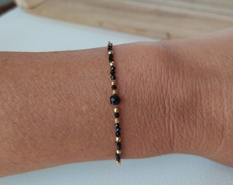Black Onyx Bracelet Semi-precious Stone Natural Stone Gold Plated Chains