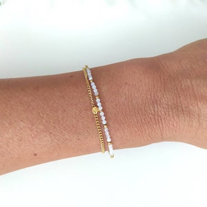 Double chain bracelet natural stone Moonstone sun pendant gold plated
