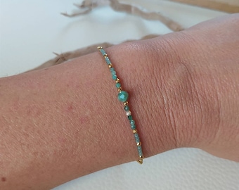 Emerald Bracelet Semi-precious stone Natural stone Lithotherapy Gold plated chains