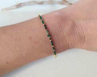 Malachite bracelet semi-precious stone natural stone lithotherapy gold-plated chain