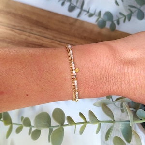 Double chain bracelet natural stone moss agate gold plated sun pendant