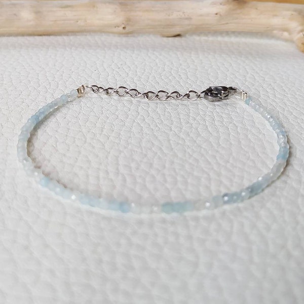 Aquamarine bracelet semi precious stone natural stone lithotherapy silver
