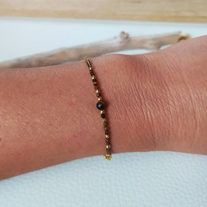 Tigerauge-Armband, Halbedelstein, Naturstein, Lithotherapie, vergoldete Kette