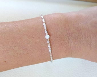 Armband aus Perlmutt, natürliche Perlen, silberne Stahlkette
