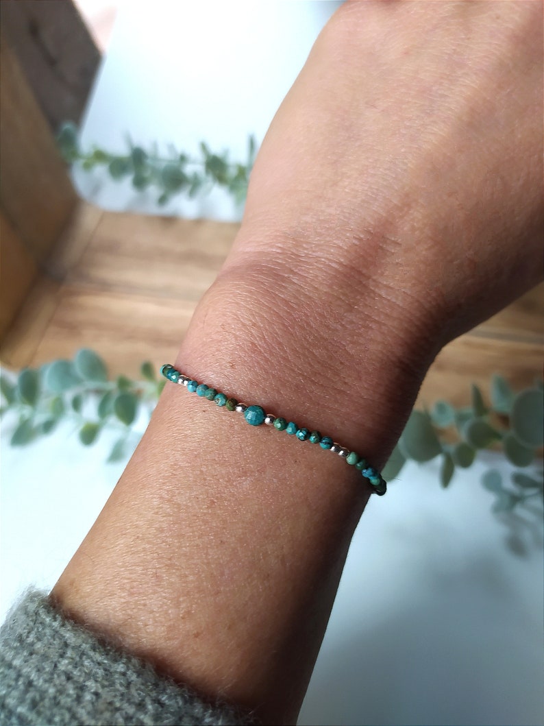 Bracelet Turquoise bleue pierre naturelle acier argent image 1