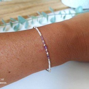 Amethyst bracelet natural stone lithotherapy miyuki steel silver chain