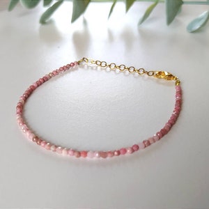 Pulsera de rodonita rosa piedra semipreciosa piedra natural bañada en oro litoterapia