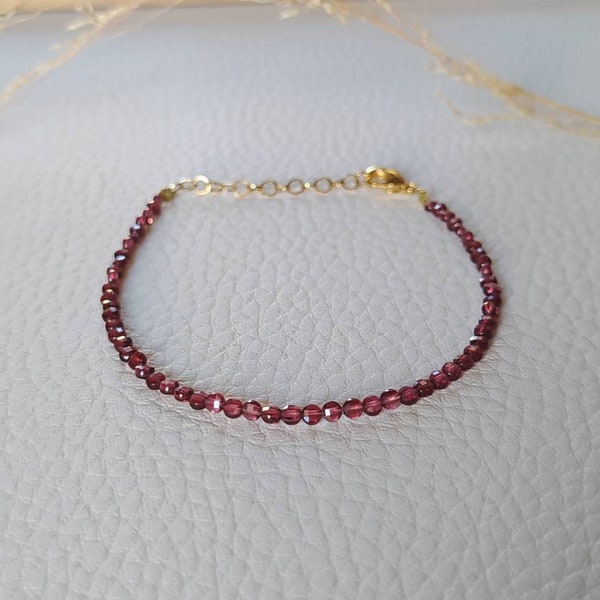 Round garnet bracelet semi-precious stone natural stone gold-plated lithotherapy