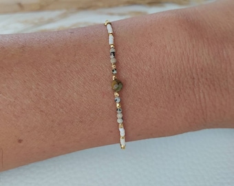 Dalmatian Jasper Bracelet semi-precious stone natural stone lithotherapy miyuki gold plated chains