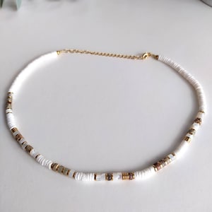 White shell, aquaterra jasper, and mother-of-pearl choker necklace