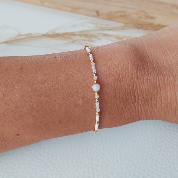 Bracciale Moonstone pietra semipreziosa pietra naturale litoterapia catena placcata oro