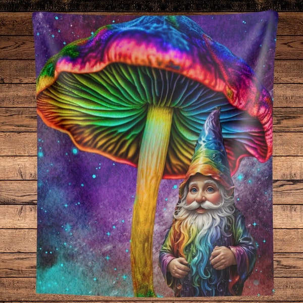 Gnome Mushroom Multicolored Rainbow hued Indoor Wall Tapestries Best gift for Mushroom Core Lover, Gnome Collector Gift, Christmas, Birthday